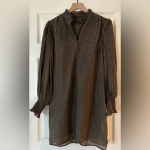 Olive green linen dress